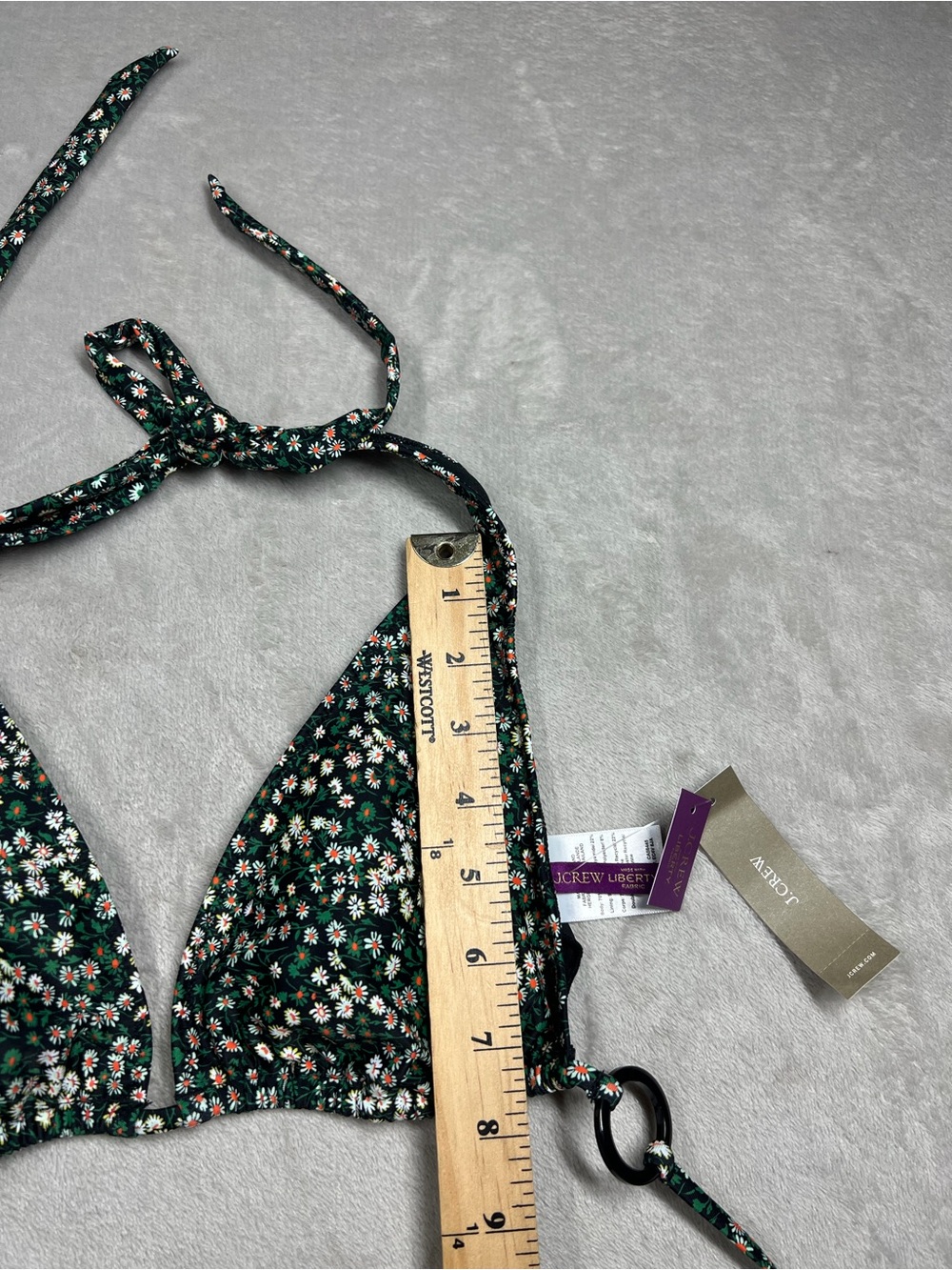 NWT J.Crew X Liberty Marguerite Floral Black Plunge O Ring Halter Bikini Top M - Picture 10 of 16